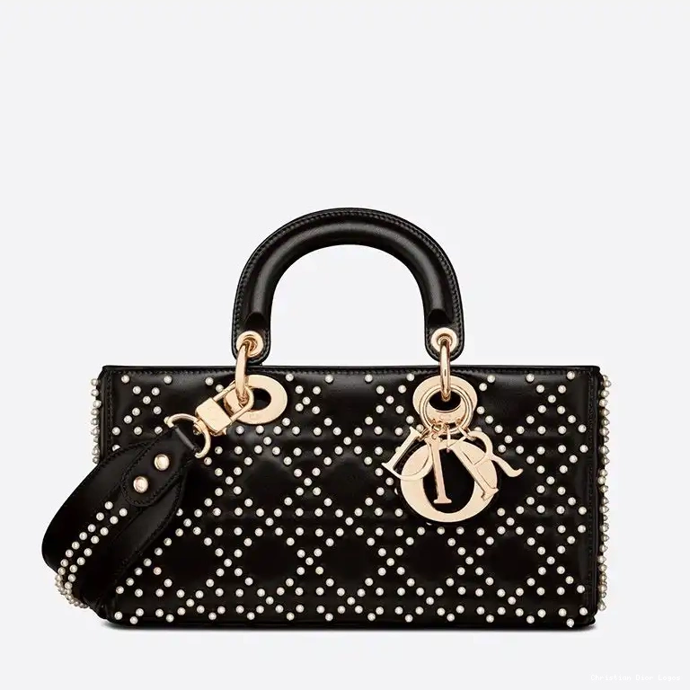 Black Lambskin Medium Cannage D-Joy Lady with Beads Bag Motif 0501 Luxury